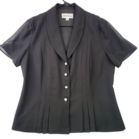 Vintage Danny Nicole Black Lined Pearl Button Top Blouse Pleated Fitted Waist 14 - Picture 1 of 10